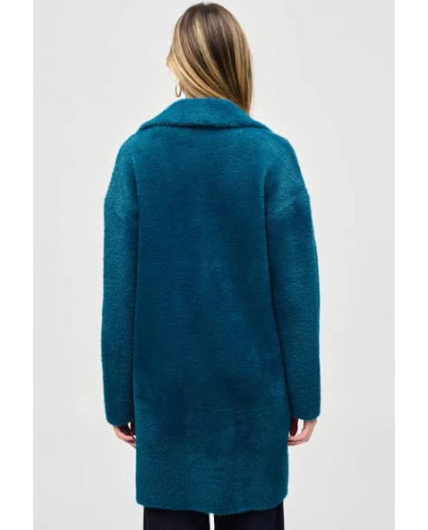 JOSEPH RIBKOFF 243922 FEATHER YARN SWEATER COAT_TWILIGHT TEAL