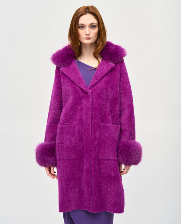 JOSEPH RIBKOFF 243923 FAUX FUR TRIM KNEE LENGTH SWEATER EMPRESS