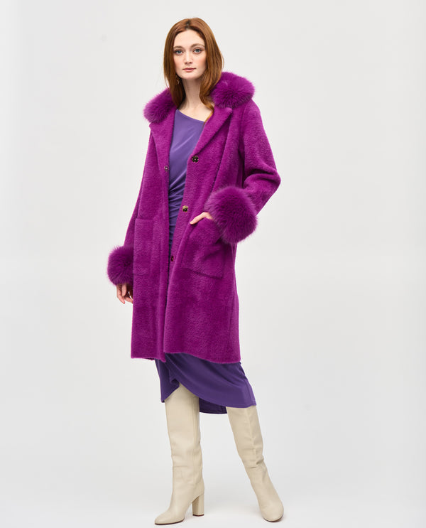 JOSEPH RIBKOFF 243923 FAUX FUR TRIM KNEE LENGTH SWEATER EMPRESS