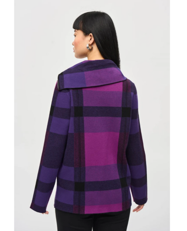 JOSEPH RIBKOFF 243943 PLAID JAQUARD COWL NECK SWEATER_EMPRESS