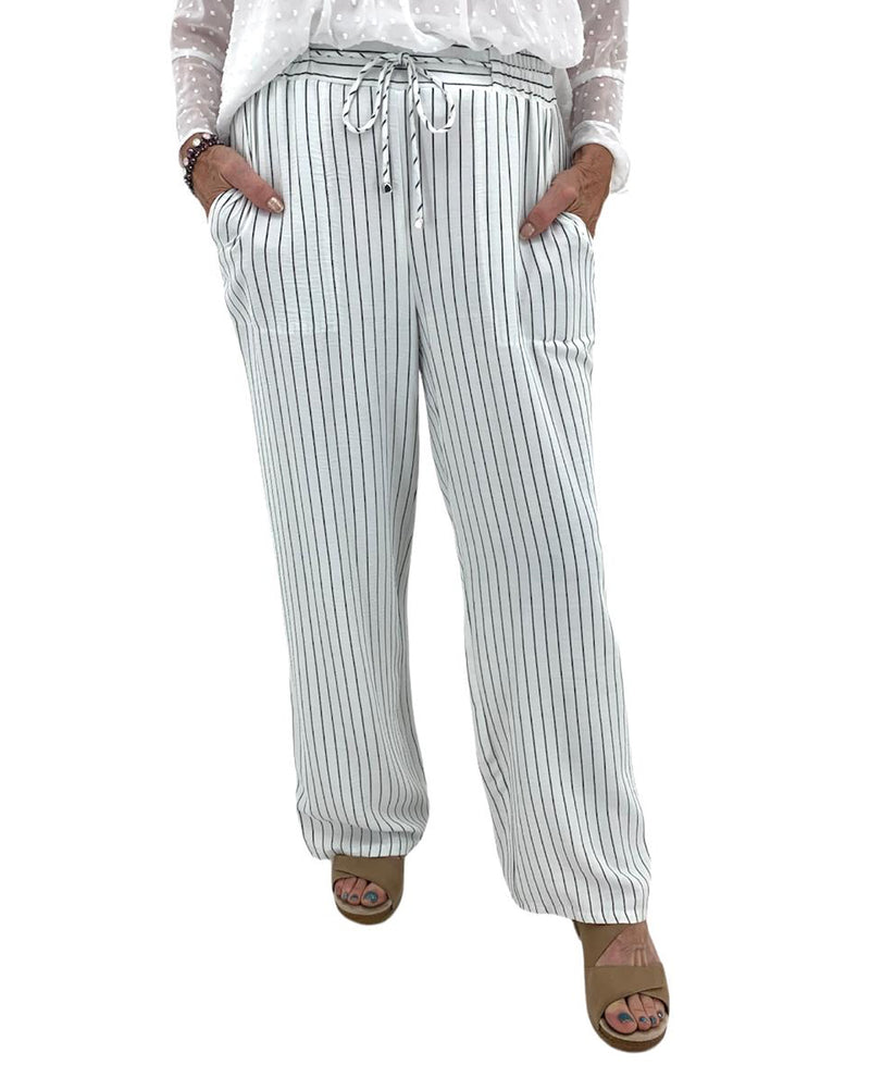 PURE ESSENCE 250-2363 STRIPE PANT IVORY