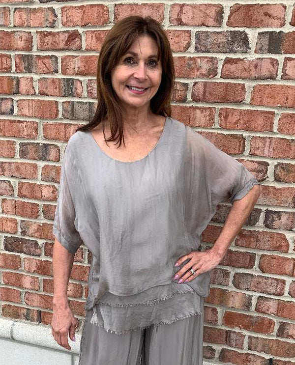 MADE IN ITALY 2507 SHREDDED SILK TOP TAUPE