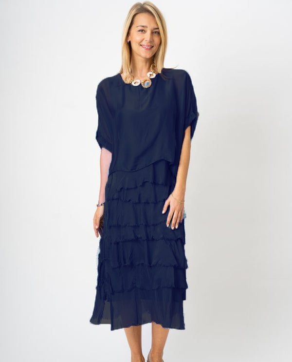 MADE IN ITALY 64740 LONG RUFFLE WITH SLEEVE NAVY