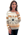 253110 NATURAL FLOWER STRIPE KNIT SWEATER