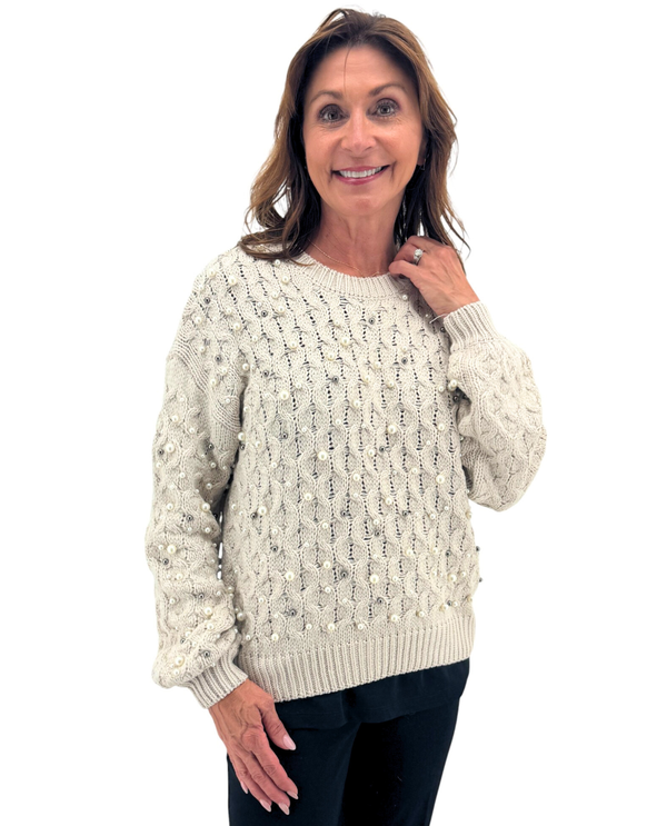 253D39 SCOOP NECK PEARL KNIT SWEATER