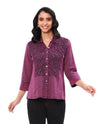 PARSLEY & SAGE 25F570G VONDA STRIPE BUTTON DOWN TOP PLUM
