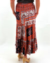 LOLA P E6B51-AA24 TIERED RUFFLE MAXI SKIRT burnt orange