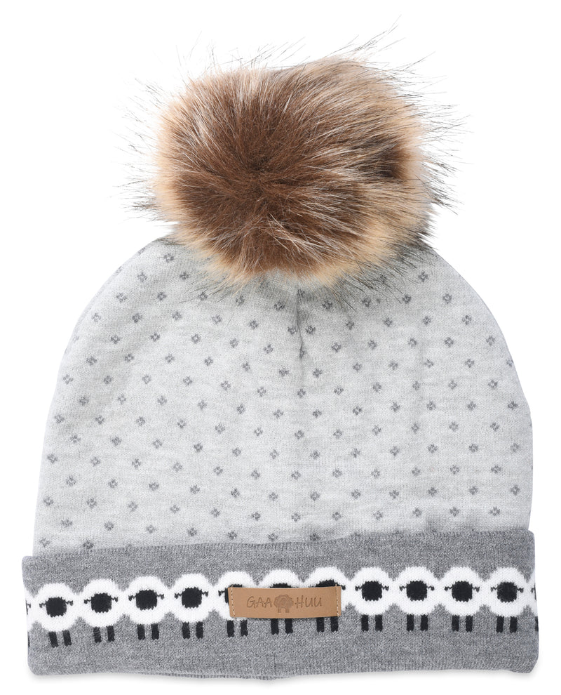 30002021 WOMENS SHEEP CAP WITH FAUX POM GREY