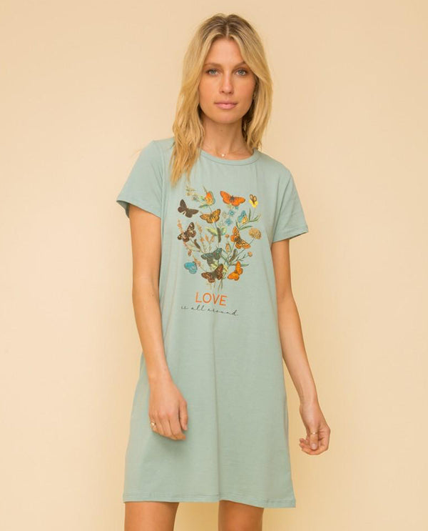 HEM & THREAD 30758W LOVE BUTTERFLY TEE DRESS SAGE