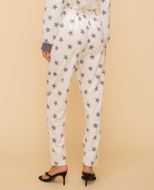 HEM & THREAD 30772 STAR FRENCH TERRY PANT IVORY/NAVY