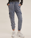 HEM & THREAD 31017W SNOW WASH CARGO JOGGERS DENIM