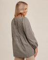 HEM & THREAD 31187W EMBROIDERED PEASANT TOP GREY/TEAL