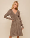 HEM & THREAD 31492E RUCHED V-NECK SWEATER MINI DRESS GREY