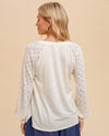 HEM & THREAD 31723 BUBBLE SLEEVE CREW NECK PULLOVER CREAM