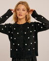 HEM & THREAD 32679(88116W) DOT POM POM SWEATER CARDIGAN BLACK