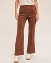 HEM & THREAD 33271 CHECK JACQUARD FLARE PANT RUSSET BROWN