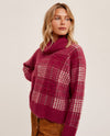 HEM & THREAD 33470 CHECKER TURTLENECK SWEATER WINTER BERRY