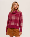 HEM & THREAD 33470 CHECKER TURTLENECK SWEATER WINTER BERRY