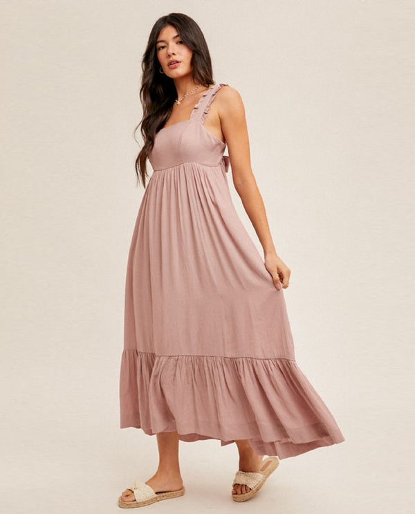 HEM & THREAD 33579 BACK TIE DETAIL MAXI DRESS MAUVE