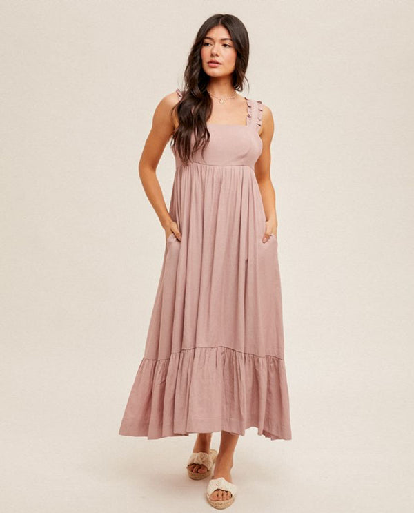 HEM & THREAD 33579 BACK TIE DETAIL MAXI DRESS MAUVE