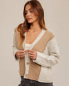 HEM & THREAD 35346 SPECKLE COLOR BLOCK CARDIGAN HEATHER GREY/TAUPE