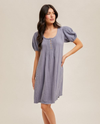 HEM & THREAD A-38558 PINTUK GAUZE MINI DRESS DENIM