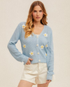 HEM & THREAD A-38303 FLOWER KNIT CARDIGAN LIGHT BLUE