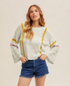 HEM & THREAD A-36242 STRIPE BELL SLV SWEATER MINT