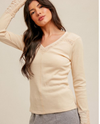 HEM & THREAD A-35472 RUCHED MESH SLV THERMAL TEE CREAM
