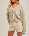 HEM & THREAD A-36198 FLOWER CROP CARDIGAN SAGE