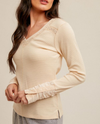 HEM & THREAD A-35472 RUCHED MESH SLV THERMAL TEE CREAM