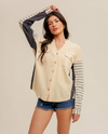 HEM & THREAD A-35559 STRIPE SLV SHACKET CREAM