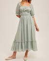 HEM & THREAD A-38577 RUFFLE MIDI DRESS SAGE