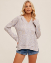 HEM & THREAD A-39305 MIX YARN SWEATER HOODIE PURPLE