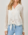 MYSTREE A-61055 FLORAL EYELET FRONT TIE SHIRT IVORY