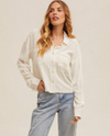 HEM & THREAD A-36060 CROP BUTTON DOWN SHIRT OATMEAL
