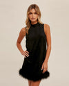 HEM & THREAD 37502 FAUX SUEDE DRESS WITH FUR TRIM BLACK