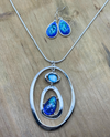 37SET6807 AQUA PENDANT NECKLACE EARRING SET
