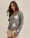 HEM & THREAD 38238 HEART V-NECK SWEATER GREY