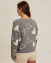 HEM & THREAD 38238 HEART V-NECK SWEATER GREY