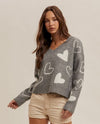 HEM & THREAD 38238 HEART V-NECK SWEATER GREY