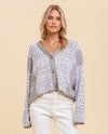HEM & THREAD 39081E AZTEC PATTERN CROP CARDIGAN GREY