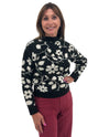 KEREN HART 39099 FLORAL PULLOVER SWEATER BLACK/WHITE