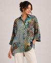 3POTATO GFF01-S LS PRINT BUTTON BLOUSE TEAL