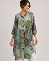 3POTATO RKDR PRINT BUTTON DUSTER TEAL