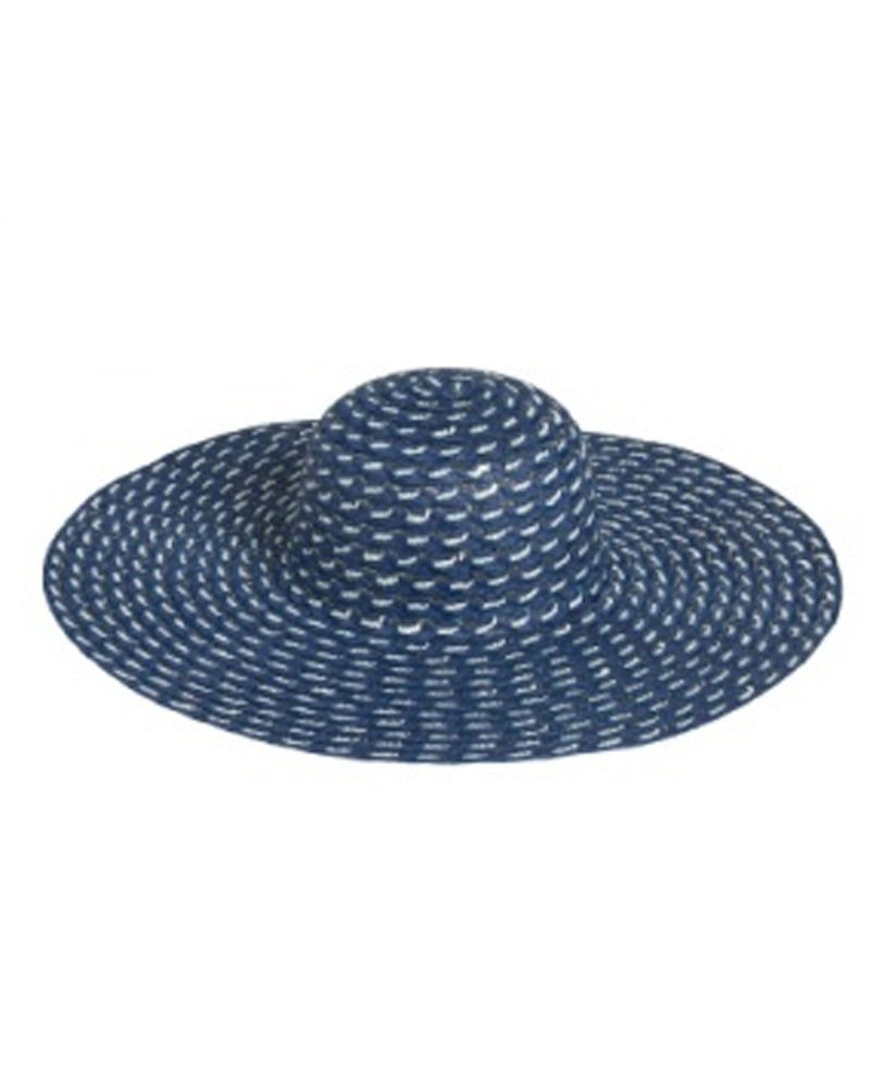 FOR SHORE FS-HAT-103 ROUND WOVEN SUN HAT BLUE/WHITE