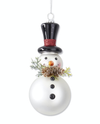 55354A MATTE WHITE BLOWN GLASS SNOWMAN ORNAMENT