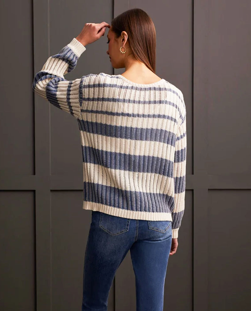 TRIBAL 5550O 2 WAY STRIPE SWEATER BLUE JAY