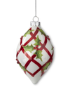 55630A CRISS CROSS HOLLY GLASS ORNAMENTS WHITE/RED LONG