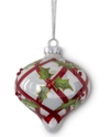 55630A CRISS CROSS HOLLY GLASS ORNAMENTS WHITE/RED SHORT